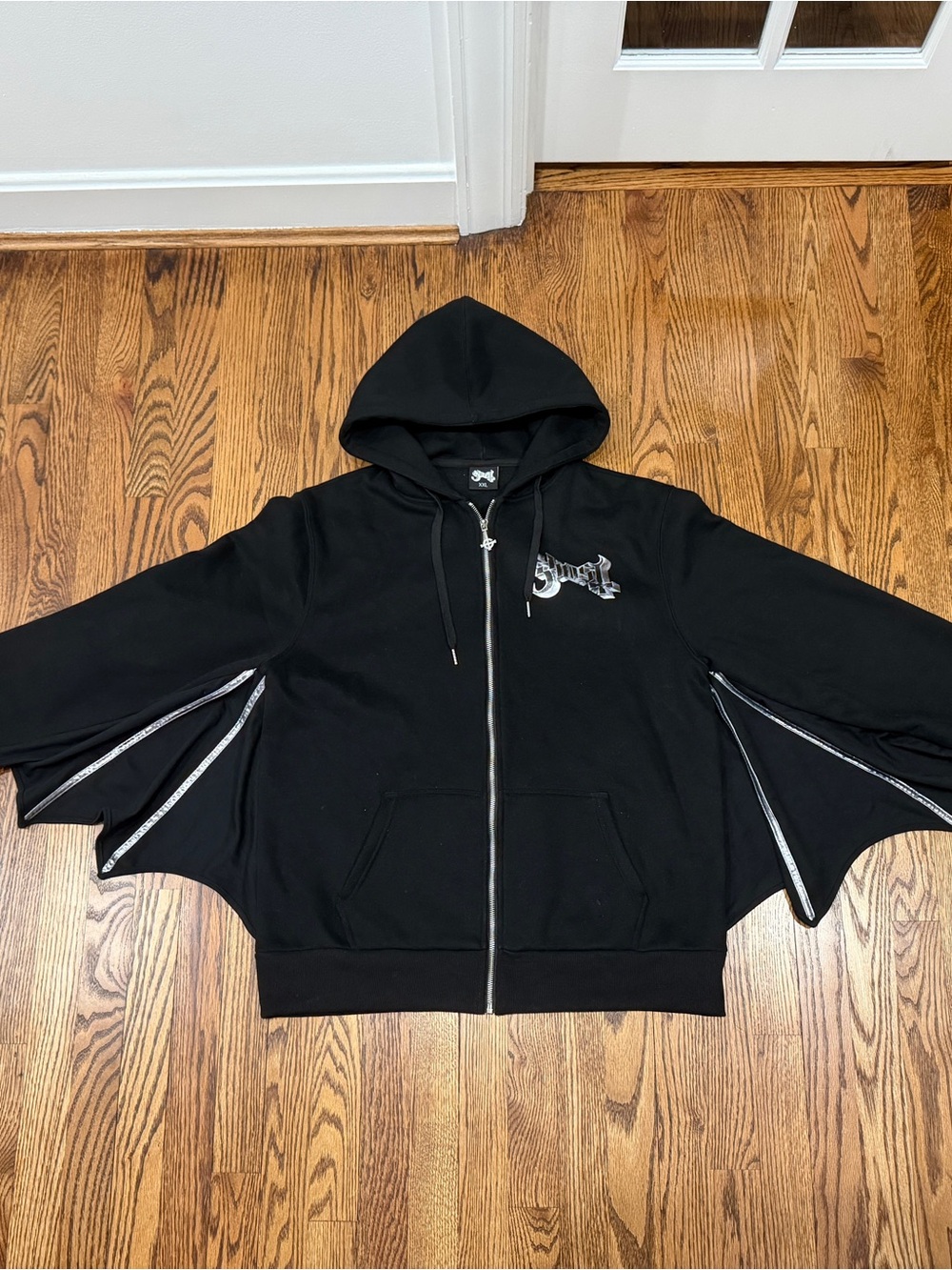 Ghost Papa Emeritus Bat Wings Sleeves Full Zip Hoodie Black Size XXL